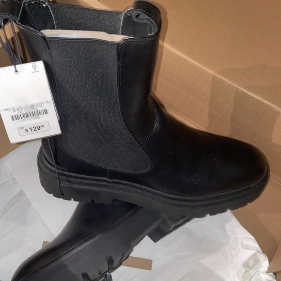 Zara lug boots leather‎ black chunky sole size 40 USA 9 - Picture 1 of 5